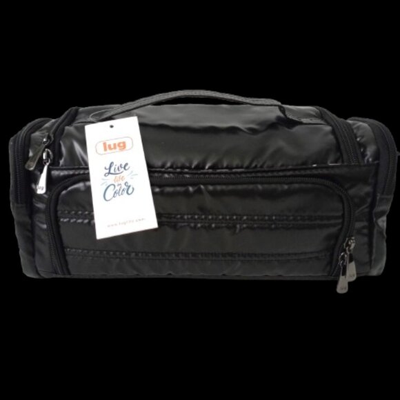 NWT LUG NEW TRAVEL TROLLEY OUTER BLACK COSMETICS MAKE-UP CASE STRIPED INTERIOR - Picture 3 of 6